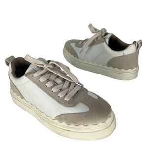 Chloé Lauren Leather Suede Platform Sneakers White Beige 37